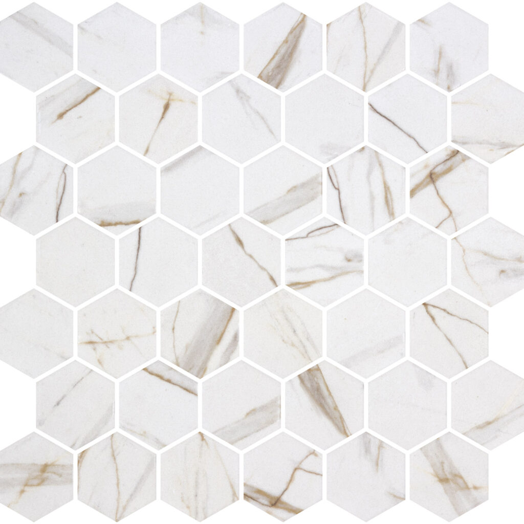 Hex XL Calacatta Gold Matte Glass Mosaic By ONIX